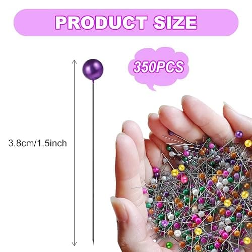 DEELOO Sewing Pins, 350 Pack, Stainless Steel & Pearl, Colored Ball Heads, 3.8cm, Sharp & Easy to Grip thumbnail 4