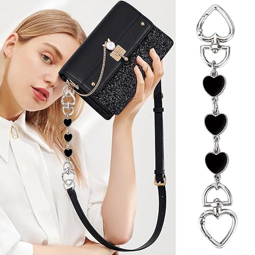 2Pcs Purse Extender Chain Silver Bag Extender Chain Heart Moon Purse Strap Extender Black Purse Strap Replacement Crossbody Purse Accessories for Women Bag Charms for Handbags Tote Bags Purse Making thumbnail 2