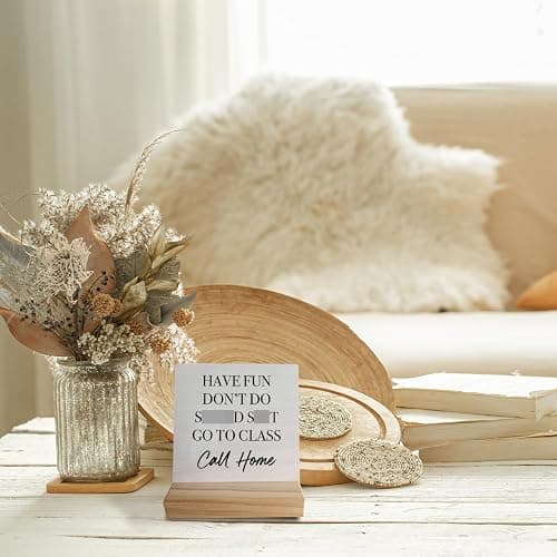 Have Fun Don't Do Stupd Stuff Go To Class Call Home Desk Wood Sign with Wooden Stand,Dorm Signs for College Girls, Inspirational Signs Decor for Dorm Desk,Back to School Gifts for College Students thumbnail 2