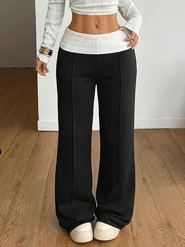 Luckydora Women's Wide Leg Sweatpants Women High Waisted Baggy Pants Casual Pull on Y2k Straight Pants thumbnail 2