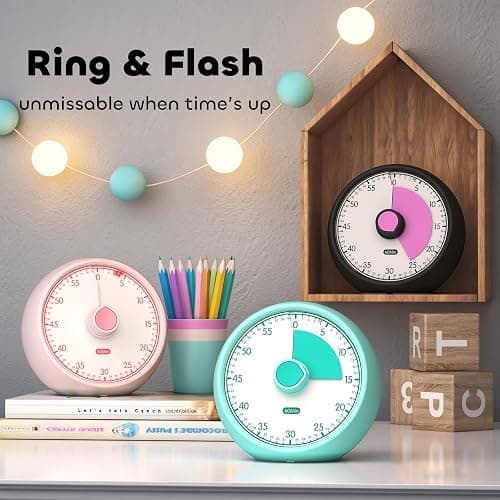 Conchstar Visual Timer for Kids 60-Minute - Countdown Timer with Optional Alarm, Focus Tool for ADHD & Autism, Time Management for Homework, Chores, Office, Kitchen, Teaching & Study Routines (Pink) thumbnail 4