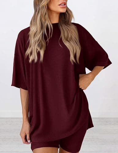 PRETTYGARDEN Women's Two Piece Lounge Set 2025 Summer Casual Oversized Shirts Biker Shorts Matching Airport Travel Outfit thumbnail 4