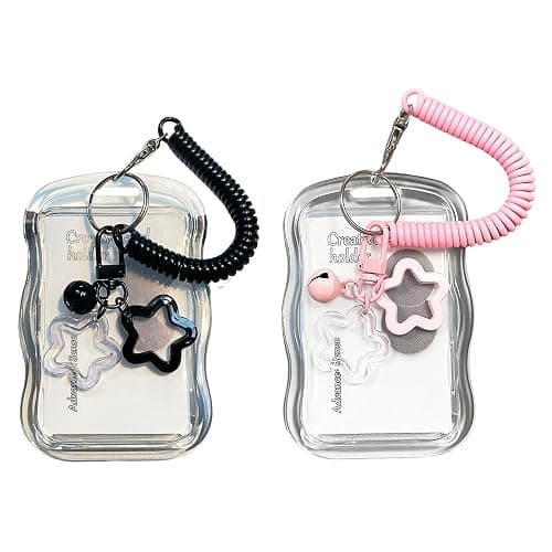 2 Stück Photocard Holder Keychain mit Federschnur, Silikon-fotokartenhalter Sternglocken-anhänger, Kartenhüllen für Kreditkarten, Sammelkartenetui Für Studenten, Kleiner Glockenstern Kartenhülle A - Image 1