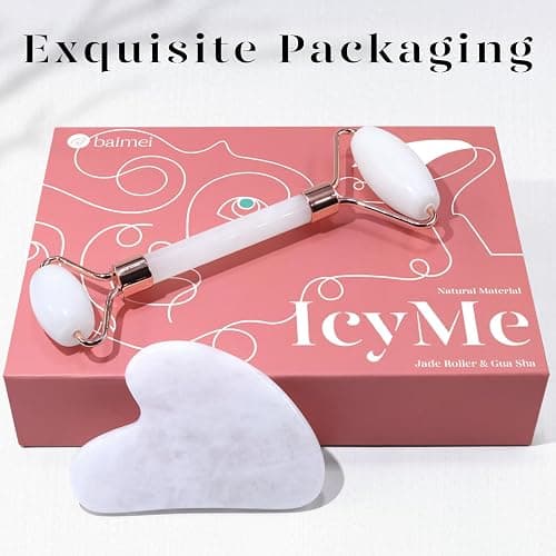 BAIMEI IcyMe Jade Roller & Gua Sha Set Face Roller and Gua Sha Facial Tools for Skin Care Routine and Puffiness, Self Care Gift for Men Women - White thumbnail 6