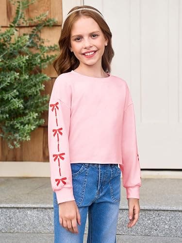 Haloumoning Girls Cute Daisy Pinted Cropped Sweatshirt Kids Long Sleeve Crop Tops Fall Fashion Shirts thumbnail 2