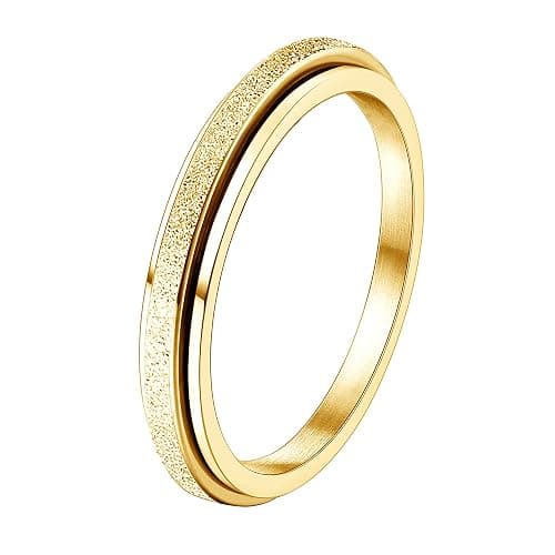 Diamday Fidget Rings for Women Men -2 4mm Titanium Steel Spinner Ring for Anxiety Stress Relief Glitter Sandblast Spinning Figit Anxiety Jewelry for Women Gifts - Image 1