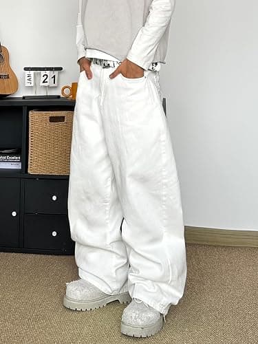 DFGIGT Mens Baggy Jeans Hip Hop Stylish Embroidery Wide Leg Loose Fit Y2k Jeans Casual Skater Streetwear Denim Pants thumbnail 5