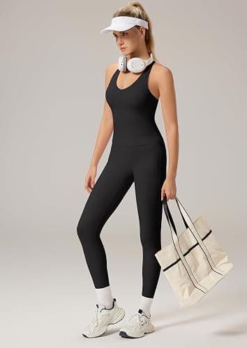 RXRXCOCO Backless Gym Set V Neck Tank Top Booty Leggings with Pockets Workout Set for Women 2 Piece Yoga Gym Outfit thumbnail 6