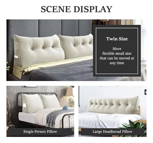 homecozy Bed Wedge Headboard Pillow - College Dorm Reading Pillow Back Support While Sitting in Bed - Ergonomic Lumbar Pillow Body Positioning Bed Pillow - Velvet Beige 39IN thumbnail 6