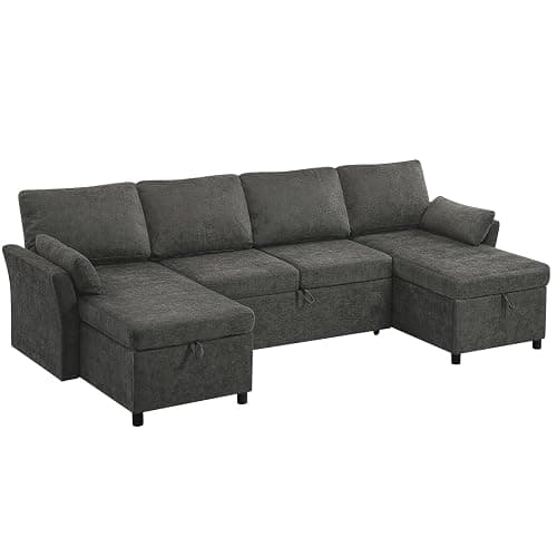 ACMEASE 107 Inches Fabric Sectional Sofa with Pull Out Sofa Bed, Modern U-Shape Sofa with Throw Pillows, Comfortable Sleeper Couch with Storage Chaise for Living Room, Grey thumbnail 8
