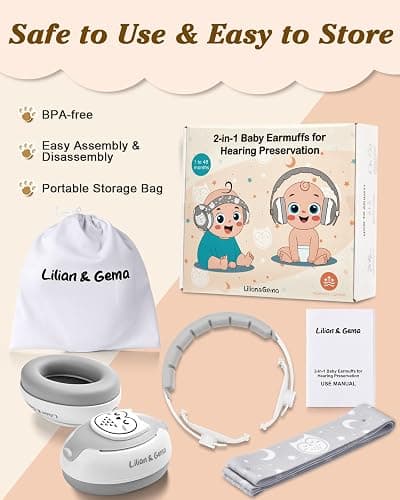 Lilian&Gema 2-in-1 Baby Ear Muffs Noise Protection, Noise Cancelling Headphones for Baby & Toddler up to 4 Years thumbnail 8