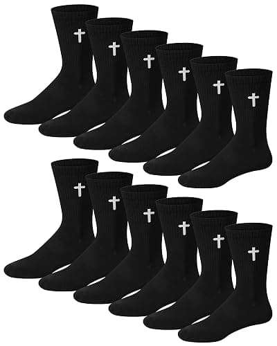 Shihanee 12 Pairs Cross Socks for Men Religious Christian Pastor Elastic Crew Socks Christian Gifts for Men - Image 1