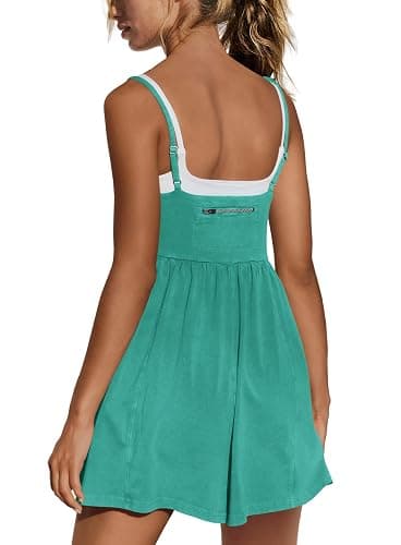 Panadila Womens Summer Rompers Beach Vacation Clothes Spaghetti Strap Short Jumpsuits Square Neck Dress with Pockets thumbnail 4