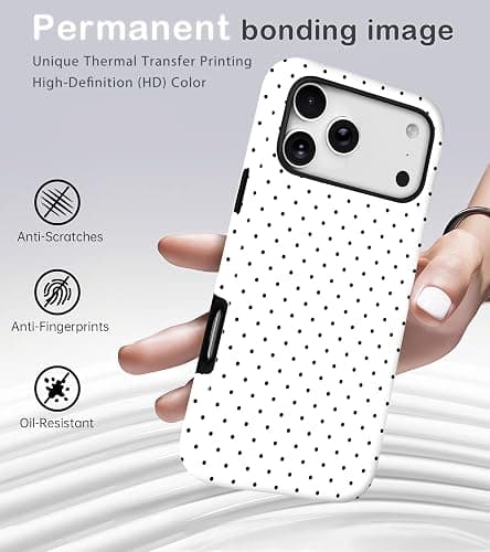 Amzfield Compatible with iPhone 15 Case Cute Polka Dot Aesthetic Retro Design for Women Girls Fall Simple Chic Girly Pretty Dual Layer Hybrid Protection Elegant Case for iPhone 17 Pro-White thumbnail 2