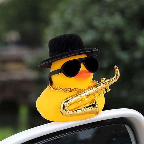 wonuu Cool Car Rubber Duck Car Duck Decoration Dashboard Car Ornament for Car Dashboard Decoration Halloween Decoration Accessories with Mini Hat Musical Instruments, A-Black Top Hat thumbnail 2