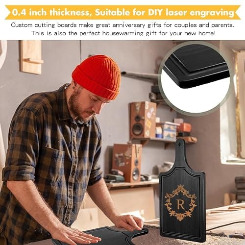 Geetery 3 Packs 12 Inch Black Wood Chopping Boards with Handle and Deep Juice Groove Small Bamboo Wooden Pizza Paddle Serving Boards Tray Charcuterie Plank Chopping for Cheese Steak Bread thumbnail 6