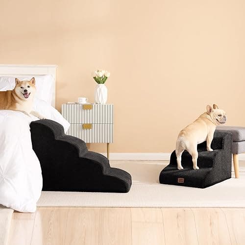 EHEYCIGA Curved Dog Stairs Ramp for Small Dogs 15.7" H, 3-Step Dog Steps for Couch Sofa and Chair, Pet Stairs for Cats, Non-Slip Balanced Pet Steps Indoor, Black thumbnail 8