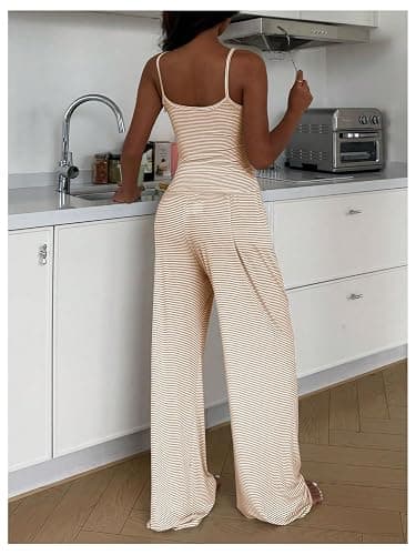Milumia Women's 2 Piece Pajama Lounge Set Striped Tank and Pants Pj Set | Cute Pjs,Womens Loungewear,Matching Set,Tank Top and Sleep Pants,Casual Suit thumbnail 3