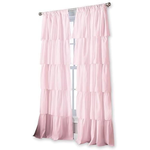 Curtainworks Flounced Ruffle Rod Pocket 100% Polyester, 42 x 63 Inch, 1 Curtain Panel, Pink thumbnail 2