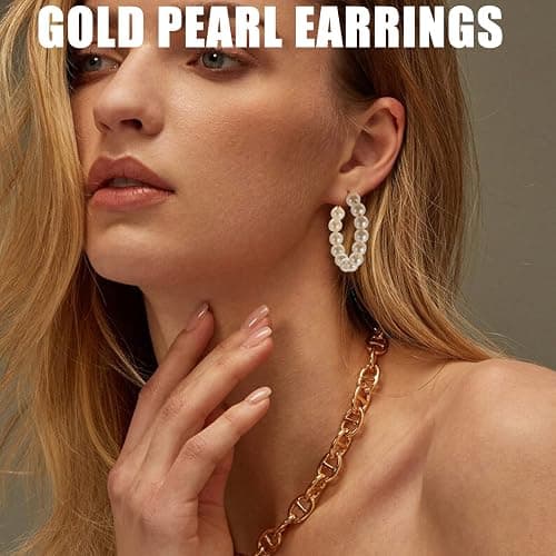 FAXHION 36 Pairs Gold Earrings Set for Women, Fashion Pearl Chain Link Stud Drop Dangle Earrings Multipack Hoop Earring Packs, Hypoallergenic Earrings for Birthday Party Jewelry - A-gold thumbnail 3