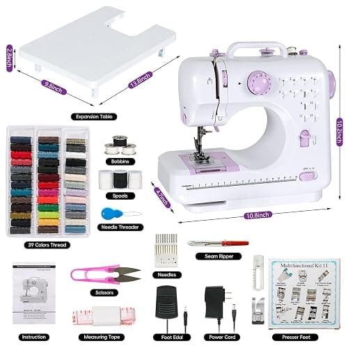 Sewing Machine for Beginners, Portable Mini Sewing Machine with 13 Replaceable Presser Feets, Built-in 12 Stitches, Extension Table, 39 Colors Thread, Reverse Sewing, 2 Speed Foot Pedal, Sewing Kit thumbnail 2