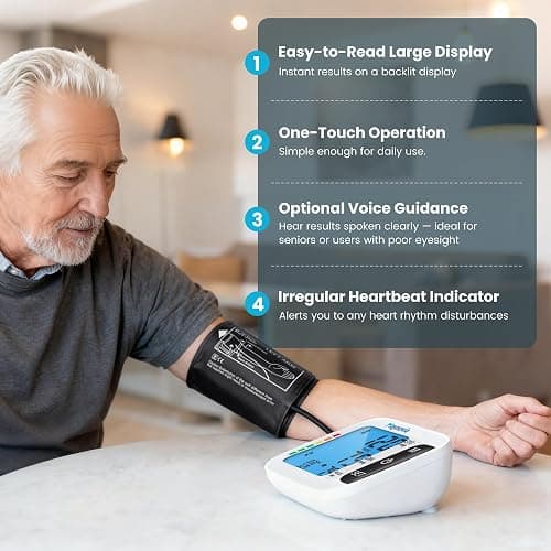 Maynovia Upper Arm Blood Pressure Monitor with Wide Cuff (8.6''–16.5''), Automatic Digital BP Machine for Home Use, Large Backlit Display, Voice Broadcast, Irregular Heartbeat Detection & 2×60 Memory thumbnail 2
