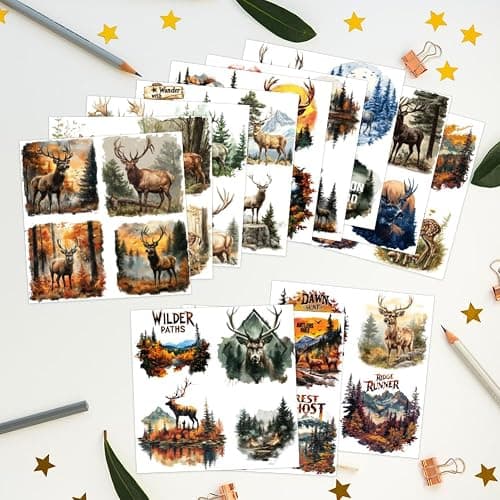 AHANDMAKER 12 Sheets Deer Rub On Transfer Stickers, Elegant Deer Decoration Animals and Flowers Window Sticker for Nature Lovers Scrapbooking Photo Albums Furnitures Laptop, 5.5 x 5.5 Inches thumbnail 2