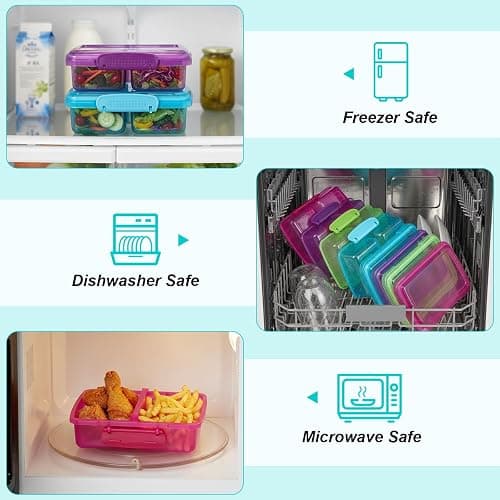 FoldTier 8 Pack Plastic Snack Containers with Lids 2 Compartment Snacks Bento Boxes Reusable Travel Snack Containers for Adults Food Lunch Container Box for Take out Meal Prep Lunch Travel Picnics thumbnail 6