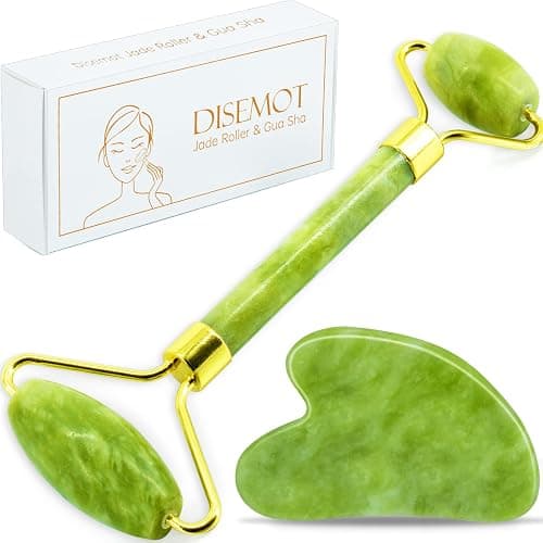 Disemot Jade Roller & Gua Sha Facial Tools, Natural Anti-Aging Jade Beauty Skin-Care Tool Face Roller to Rejuvenate Facial Skin Cooling, Slimming & Firming, Great as Stocking Stuffers - Image 1