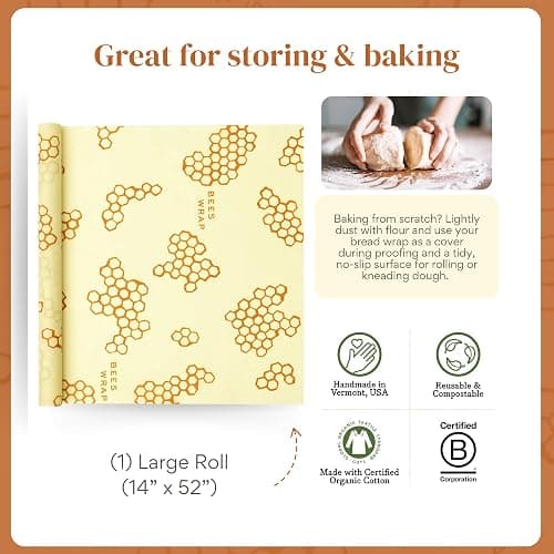 Bee's Wrap Beeswax Wrap Roll, 14 x 53 in - Honeycomb | Cut to Size Organic Beeswax Wraps - Plastic Free - Reusable Food Storage - Wrap Bowls, Bread & Produce - Made in USA thumbnail 3