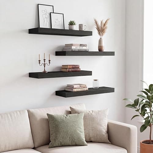 Fixwal Floating Shelves for Wall Decor (Black, Set of 4, 15.7 Inch) | MDF Shelves with Metal Brackets, Space Saving for Books, Decor, Works in Bathroom, Kitchen, Living Room, Bedroom thumbnail 2