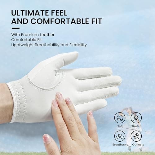 GKandi Golf Gloves Women with Ball Marker 1 Pack | Left or Right Hand Options Available, Stylish Design Soft Comfortable Fit, Durable Leather Palm Extra Grip for Ladies thumbnail 3