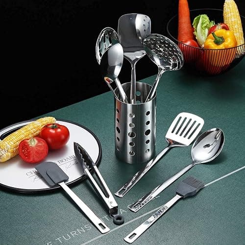 Stainless Steel Cooking Utensils Set, Berglander 13 Pieces Kitchen Utensils Set, Kitchen Tools Set With Utensil Holder Non-Stick And Heat Resistant,Dishwasher Safe, Easy to Clean (13 Packs) thumbnail 4