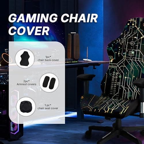 Kitegrese Printed Gaming Chair Slipcover, Cat Scratch Proof Stretchable Game Chair Cover with Arms Cover(G) thumbnail 7
