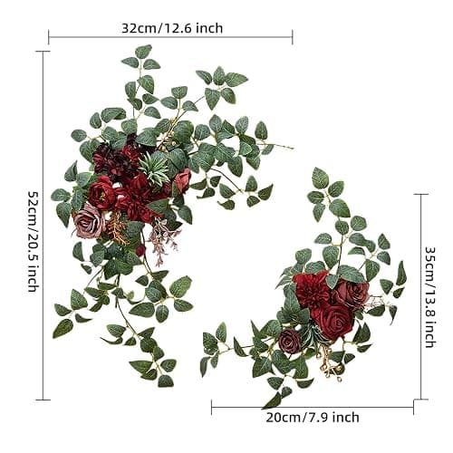 Artificial Wedding Arch Flowers Swag Set of 2 for DIY Wedding Welcome Ceremony Backdrop, Artificial Peony Roses Flower Swag for Ceremony Party Home Decor (red) thumbnail 3