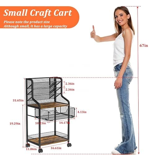 Small Rolling Utility Cart with Drawer, Metal Craft Storage Cart with Lockable Wheel, Versatile Art Organizer with 6 Tiers & Removable Dividers for Drawing Room, Store Paint & Artifact, Patent Pending thumbnail 2