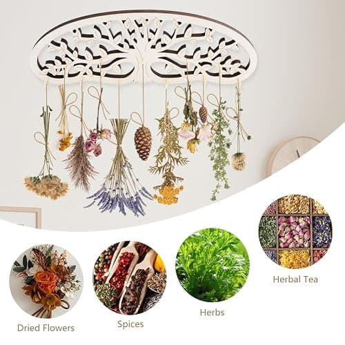 Herb Drying Rack Hanging - Tree of Life Design Wall Decor with 11 Hooks for Kitchen, Garden | Saving Space Herb & Flower Dryer, Gift for Gardeners, Crafters, Kitchen Witches thumbnail 4