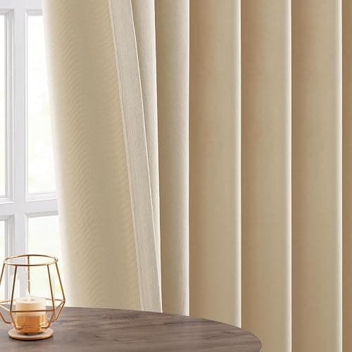 Topfinel Beige Velvet Curtains 84 Inches Long for Bedroom Living Room Neutural Elegant Soft Velvet Modern Boho Blackout Thermal Back Tab Curtain Drapes Home Decor Set of 2,84 inch Length thumbnail 6