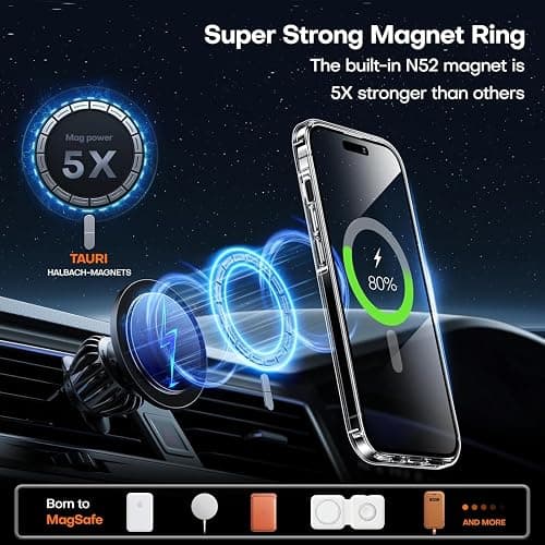 TAURI für iPhone 15 Hülle 6,1" mit Panzer Schutz Glas Folie, Kompatibel mit MagSafe, Schutz nach Militärstandard, [Anti-Vergilbung] Stoßfest Magnetisch Handyhülle - Durchsichtig thumbnail 4