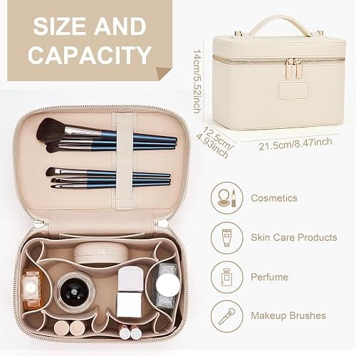 HiTotes Makeup Bag Vanity Case for Women Leather Cosmetic Bag Travel Toiletry Bags Portable Makeup Organizer Case thumbnail 3