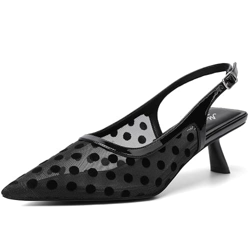 Mostrin Kitten Heels for Women Pointed Toe Pumps Patent Leather Low Heel Slingback Heels with Buckle Dress Shoes for Dating Party Working - Image 1
