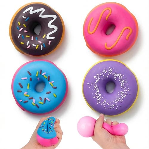 LovesTown 4PCS Donut Stress Ball - Artificial Donut Sensory Toys for Birthday Party Favors, Photo Props & Display - Image 1