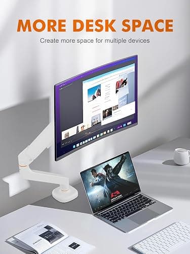 Ibergrif Single Monitor Arm Desk Mount for 13-32 Inch Screen, Ergonomic Height Adjustable Gas Spring Bracket, Tilt, Swivel, Rotation Monitor Stand with Cable Management, VESA 75/100mm, MA001W-White thumbnail 5