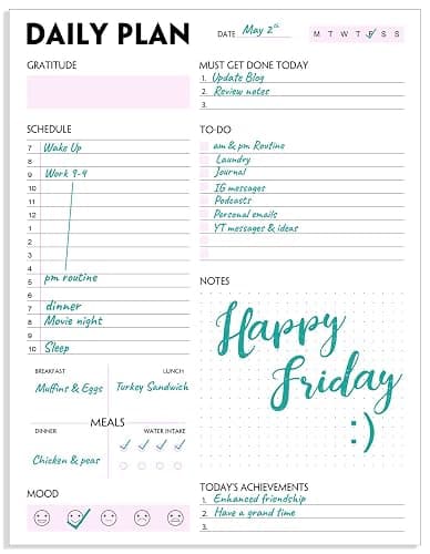 Daily Planner Notepad - Tear-Off Daily Planning Pad, Organizer with To Do Lists, Schedule, Appointment, Productivity Tracker, 50 Undated Sheets, 8.5 x 11 in thumbnail 3