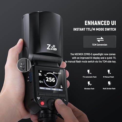NEEWER Z2PRO-S 2.4G TTL Round Head Flash Speedlite Compatible with Sony, Wireless Compatible with Godox, 76Ws 1/8000s HSS, Upgraded UI, TTL/M TCM Switch, 7.2V/3000mAh Battery, 600 Full Power Flash thumbnail 4