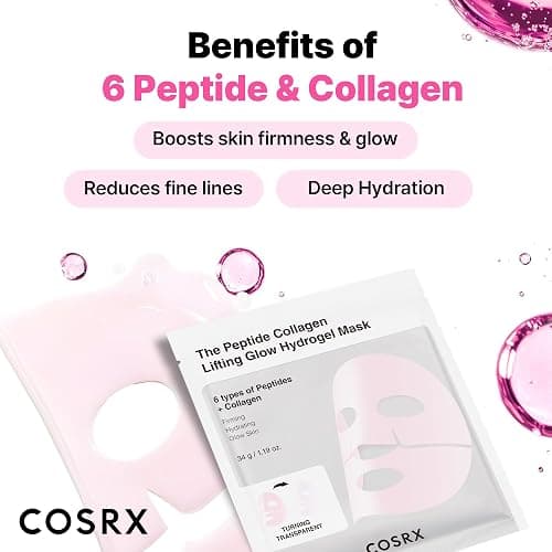 COSRX The Peptide Collagen Lifting Glow Hydrogel Face Masks Skincare 3 EA, Collagen Face Mask, Travel Essentials, Overnight Face Mask, Korean SkinCare thumbnail 4
