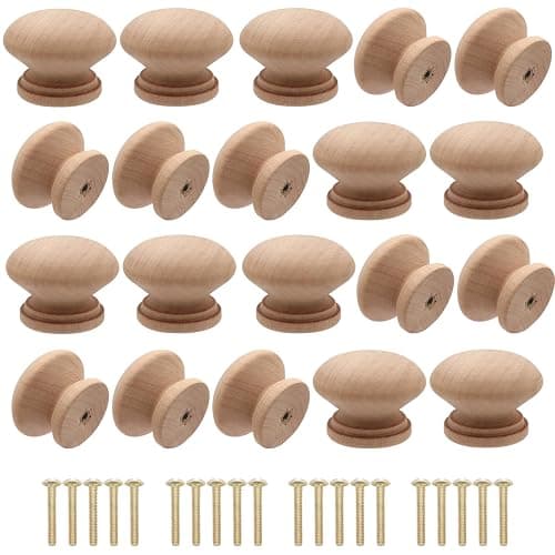 Cangder 20Pcs Wooden Cabinet Knobs Unfinished Wood Knobs for Dresser Mushroom Drawer Knobs Pulls Handles (1.3" Dia., 1" Height, with Screws) - Image 1
