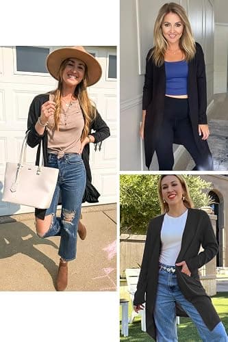 OUGES Women's Open Front Cardigan Shirt with Pockets Long Sleeve Lightweight Coat thumbnail 4