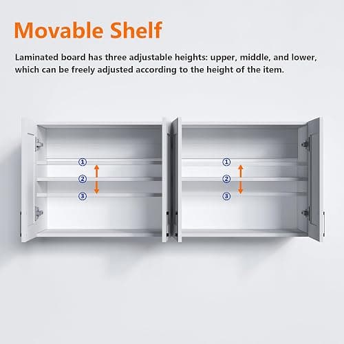 White Laundry Room Cabinets and Storage with 4 Doors and Utility Adjustable Shelf，Gabinetes Para Cocina Cupboard Kitchen Organizers and Storage Pantry Wall Mounted 12.4"D x 47.2"W x 19.7"H - 4 door thumbnail 4