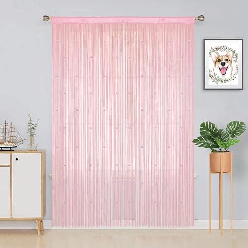 YIIBAII Beaded Curtain Beaded Curtains for Doorways Crystals Suitable for Interior Decoration and Partitions Hippy Closet Curtains (Pink, 39"x110") thumbnail 4